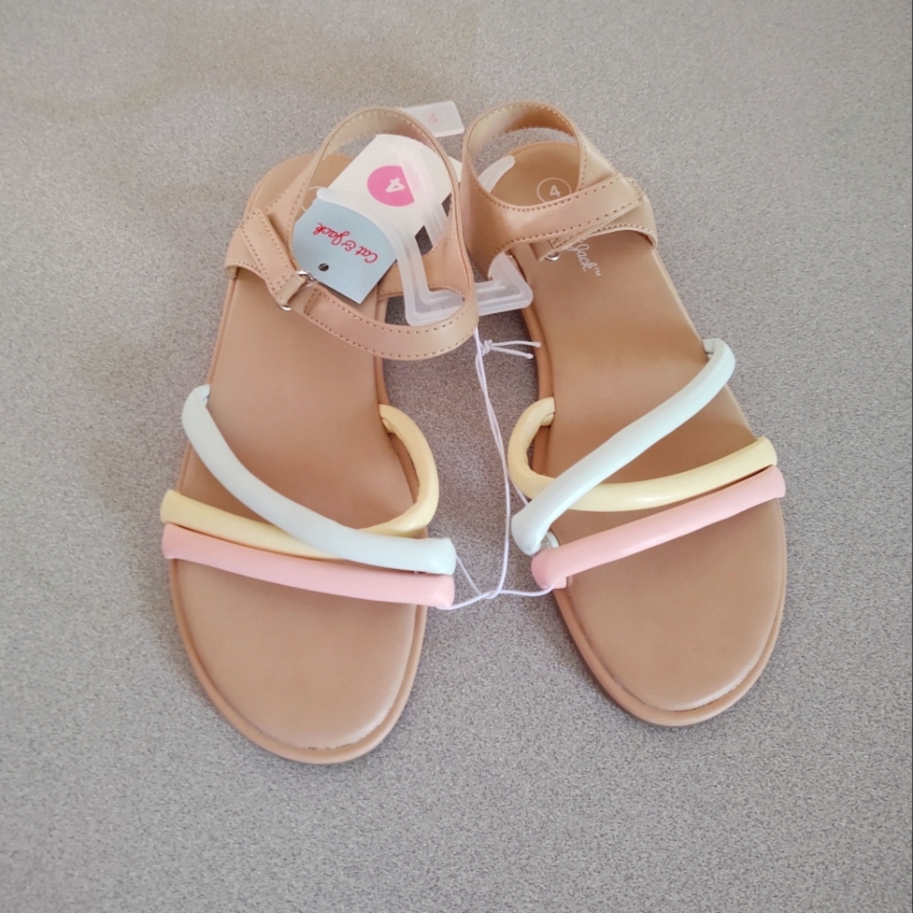 cat and jack piffy strap big girl  sandals anja pastel multi color sz 4